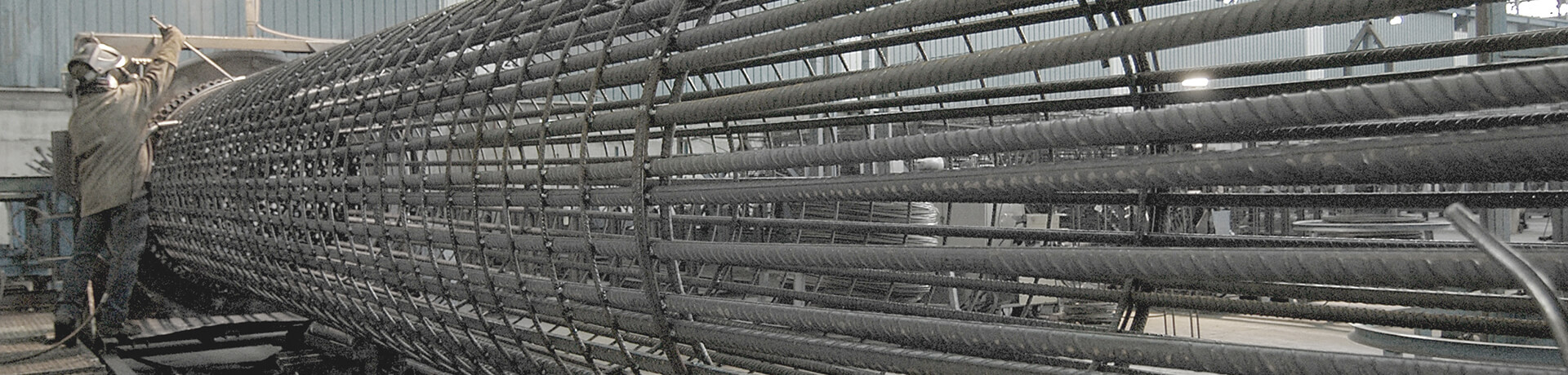Rebar Fabrication building pile cages at Ingetek's plant